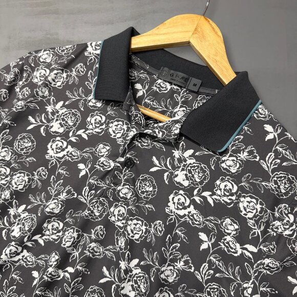 G Fore Black Floral Short Sleeve Performance Golf Polo Shirt Men’s Medium - Picture 1 of 5
